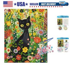 Black Cat Paint by Numbers Kit for Adults, Flower Kitty Adult Paint by Number...