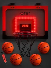 Indoor 5 Game Modes Basketball Hoop with Board & Scoreboard, Over The Door Of...