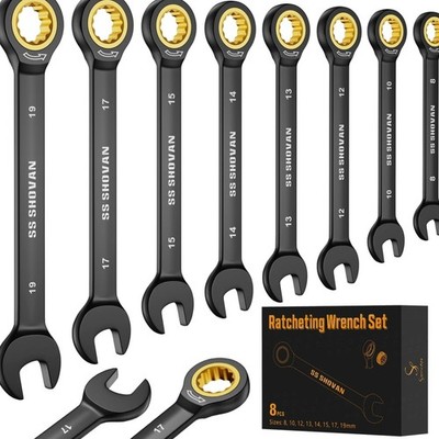 Ratschenschlüssel Set 8 Teile 8-19 mm mit Aufbewahrungsbox Chrom-Vanadium