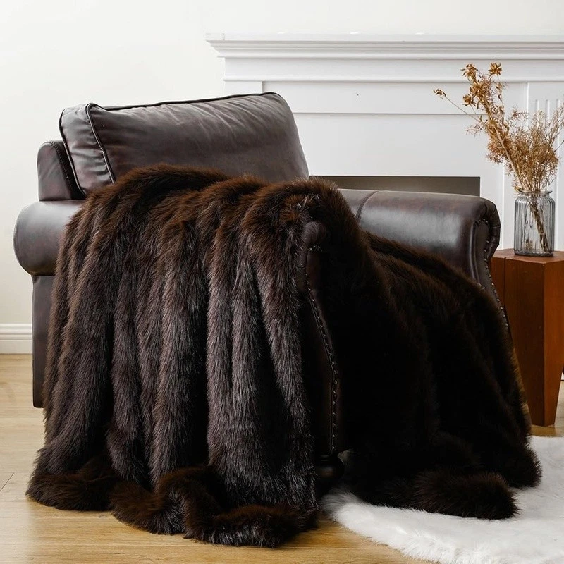 Manta de terciopelo de felpa reversible de piel sintética acogedora suave elegante regalos nueva Foto 2 de 4