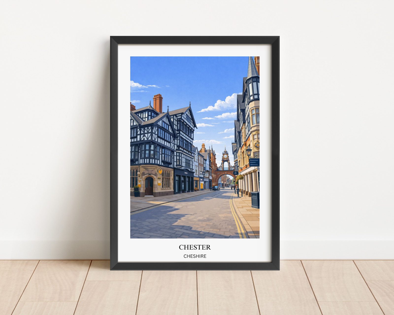 Chester Eastgate Clock Print Cheshire Street Travel Poster Wall Art UK