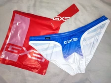 GX3 Blue & White XXL / XL Men's Soft Nylon Bikini Underwear Japan Swim Briefs