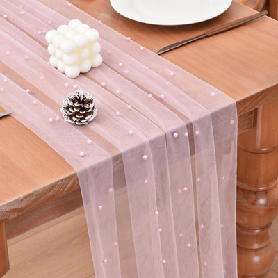 Pearl Table Runner Easter 10Ft Rustic Boho Spring Summer Tulle Runner with Pearl