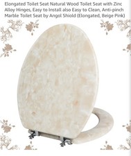 Elongated Nature Wood Toilet Seat. Zinc Alloy Hinges. Beige Pink.