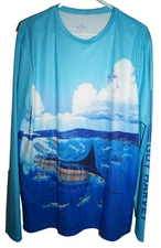Guy Harvey Shirt Men's Large Long Sleeve Fishing Marlin Tuna Graphic Outdoor EUC