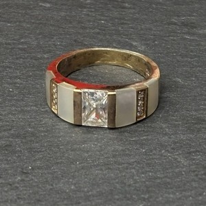 Authentic Gold Plated Sterling Silver Ring Mother OPearl & CZ Plating Slightly Worn Size N