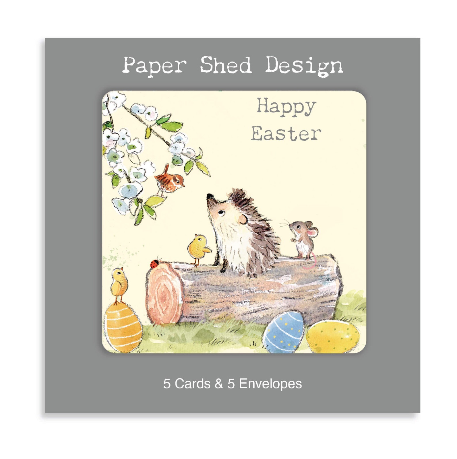 Easter Cards Pack of 5 Hedgehog on Log - Paper Shed Design Charming Illustration