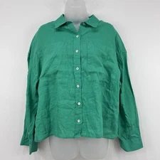 Cynthia Rowley Linen Top Women's L Kelly Green NWT Boxy Coastal Oversized