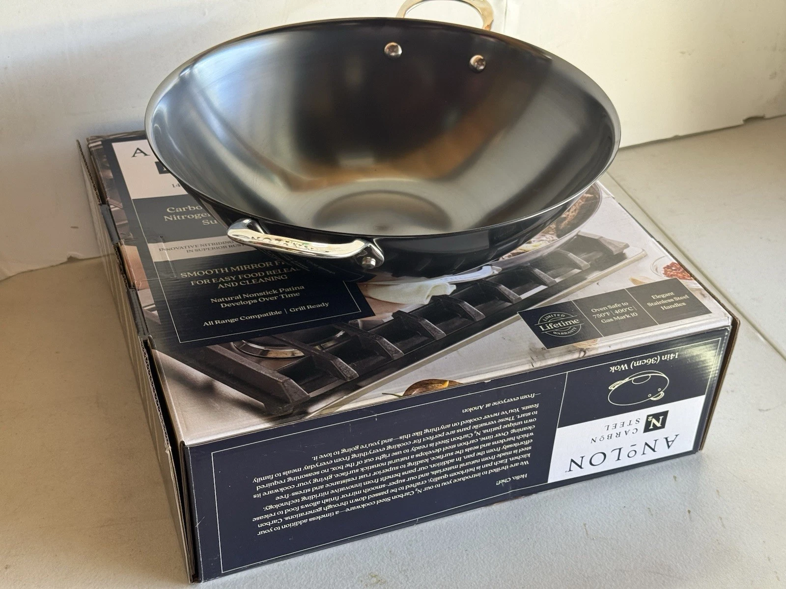 Everlast N2 14” Carbon Steel Wok/Stir-Fry Pan, Compatible W All Tops Anolon
