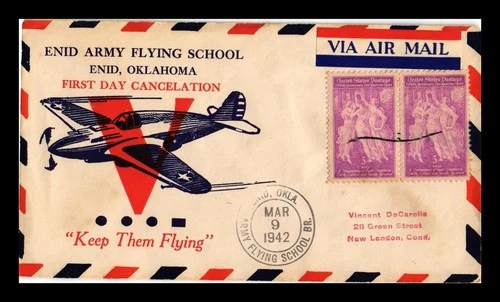 Dr Jim Stamps Air Mail Enid Army Flying School First Day 1942 War Emergency Note