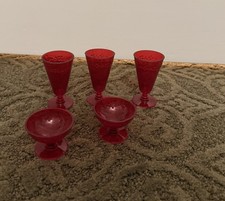 Vintage Kids Toy Cups Red Plastic Plastic Cups Lot Of 5