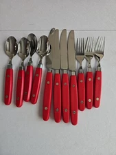 Annova Inox Stainless -Red Plastic Dinner Set. Open Box Set of 11