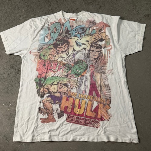 Marvel Comics Incredible Hulk Graphic T Shirt White XL 65/35 Blend