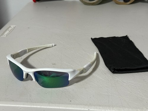 Oakley FLAK Jacket 1.0 White w/ Emerald XLJ lens & white socks NICE!!!!