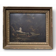 Antique 18th Century English Oil Painting Pastoral Landscape Scene on Wood