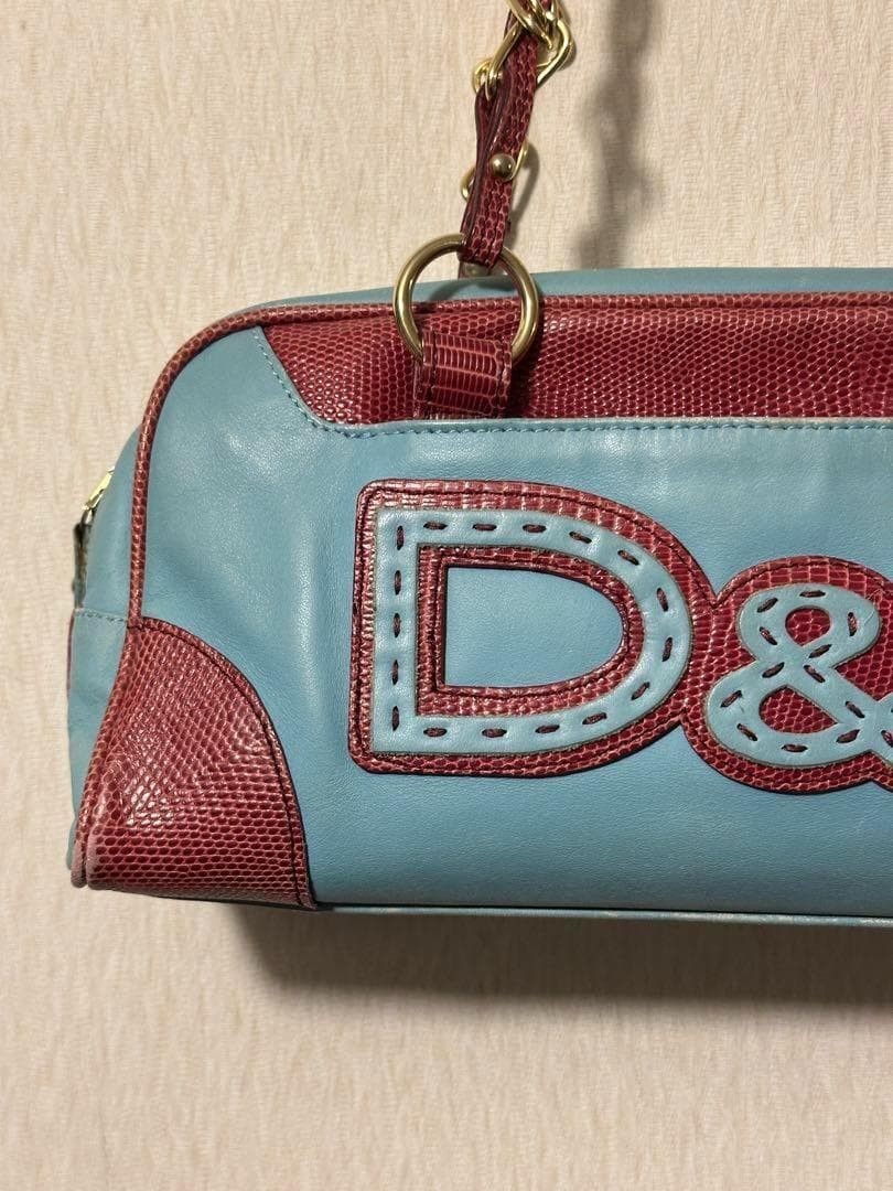 Dolce&Gabbana 00s Logo One Shoulder Bag Leather Blue Red Chain Strap Y2K Vintage image 2