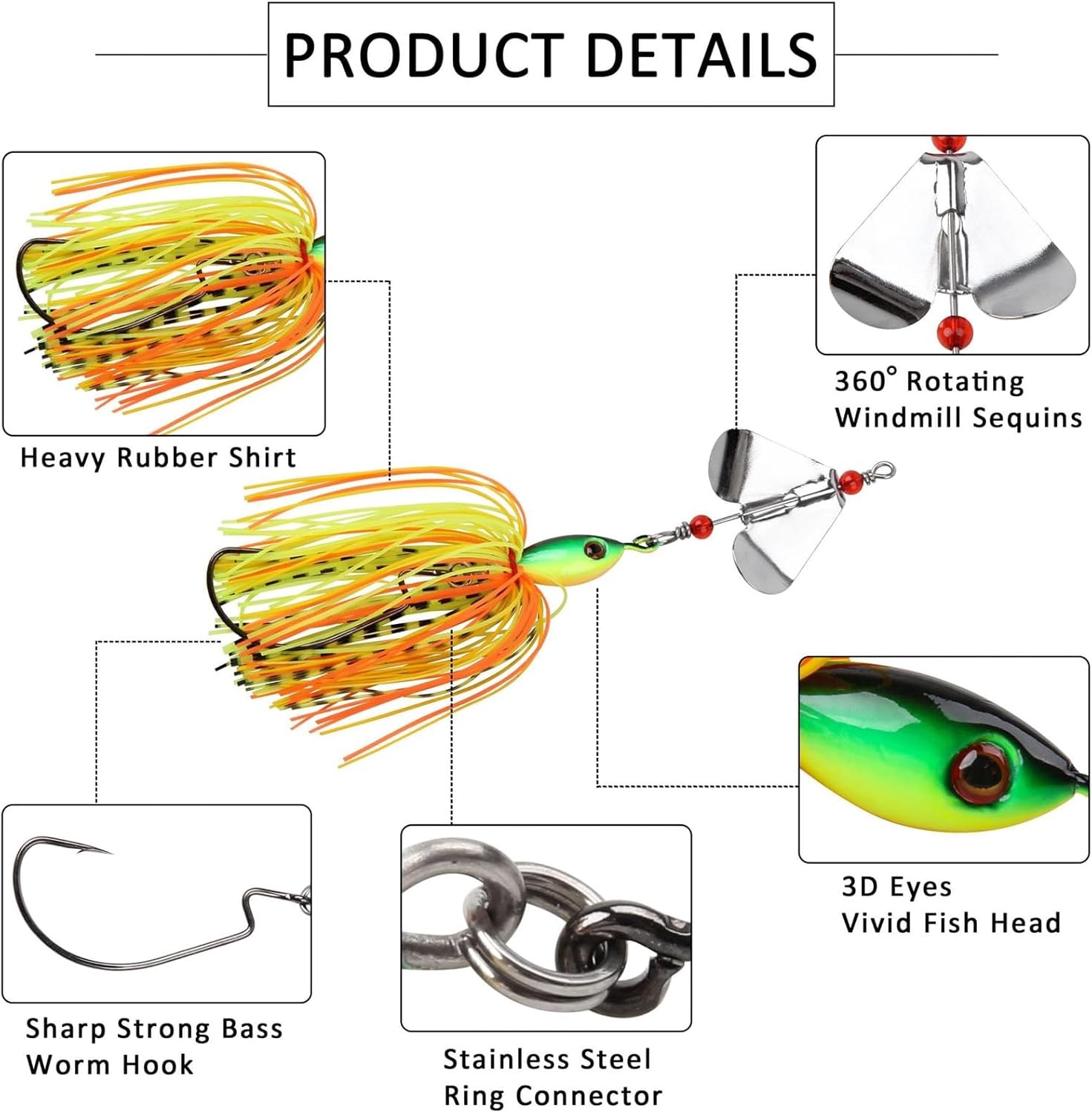 Spinnerbait Fishing Lures Kit, 6pcs Bass Buzzbait Hard [MIXED]  - Image 2