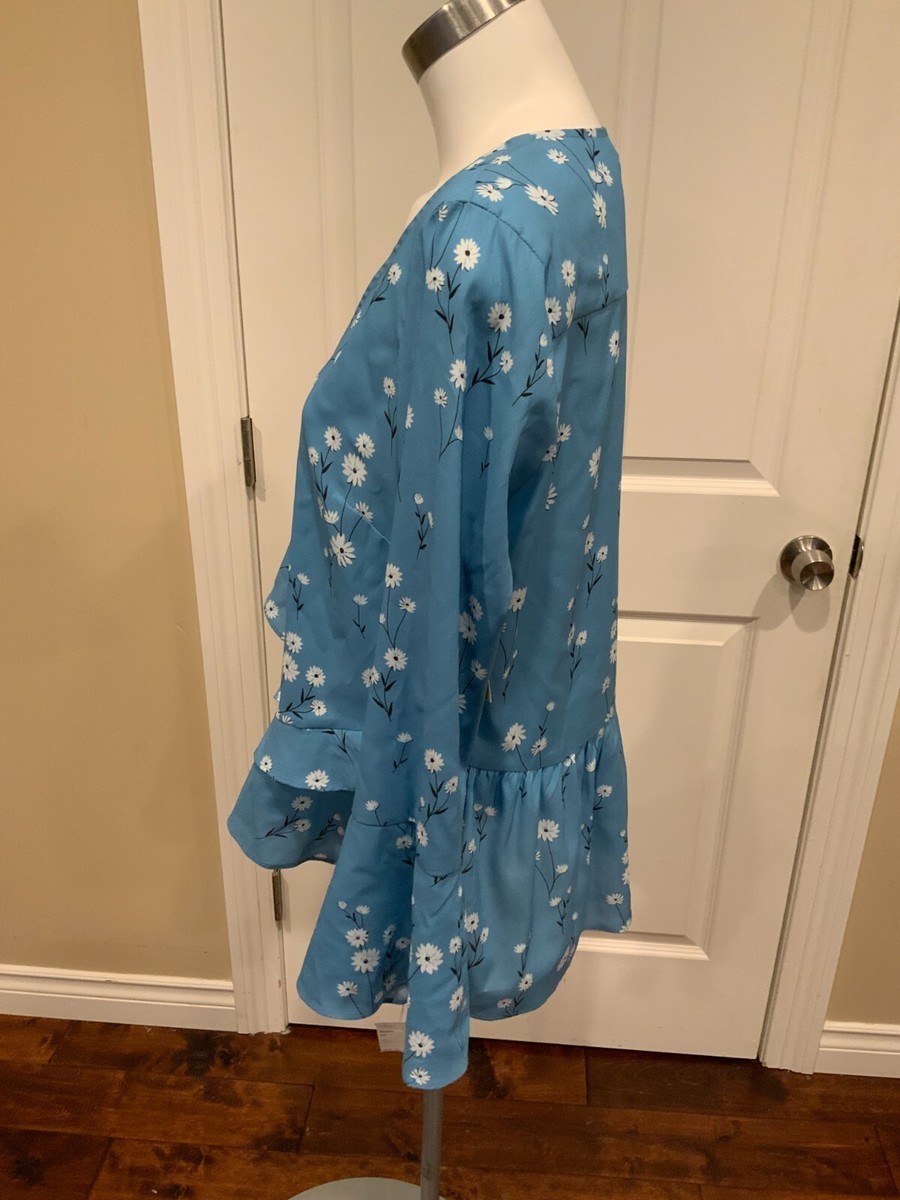Parker Blue Floral Print V-Neck Top, Size Medium NWT! $298