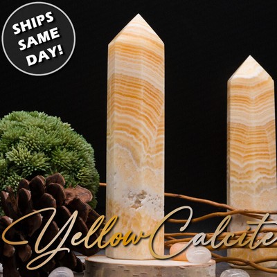 Yellow Calcite Crystal Tower Healing Protection Stone Home Decor Chakra Gift Sol