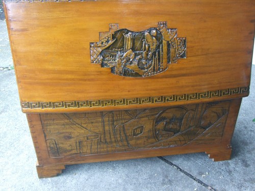 Camphor Wood Hand Carved Trunk -Chest -Antique Blanket Box Furniture - Picture 11 of 19