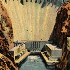 c1935-45 "Boulder Dam - Downstream Face" Nevada Vintage Unposted Linen Postcard