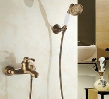 Antique Brass Bathroom Shower Faucet Mixer Tap W/ Handheld Shower Wall Mounted