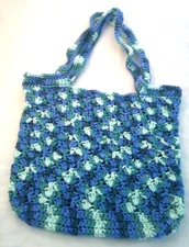 Handbag/Tote Crocheted Yarn Over the Shoulder Blues/Greens Handcrafted New