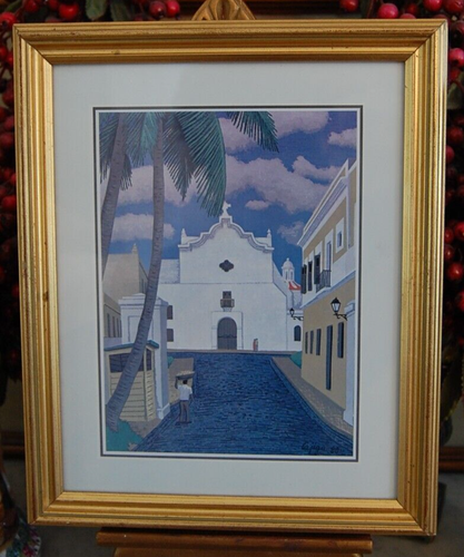 VTG 80'S FRAMED SIGNED LUIS CAJIGA COLOR PRINT OF SAN JOSE CHURCH, SAN JUAN, PR - Picture 2 of 24