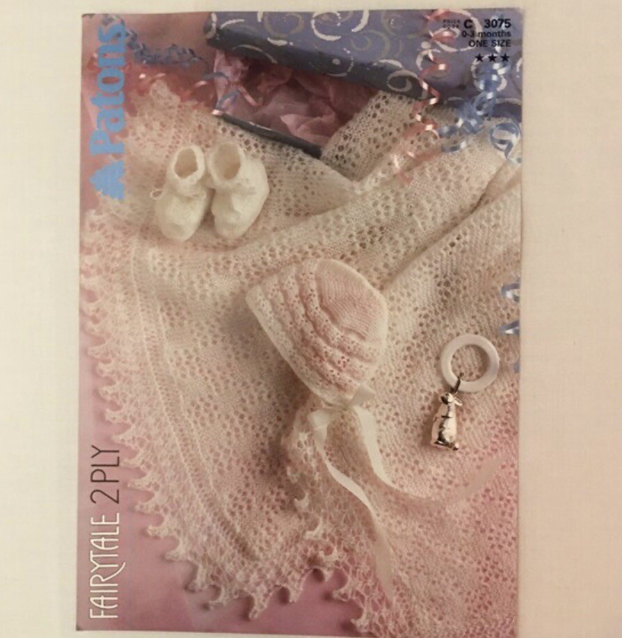 3075 Patons Fairytale Babies Blanket Shawl, Bonnet Boots to Months