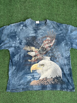 VTG The Mountain T Shirt Bald Eagle American Flag Blue Tie Dye - Main Image