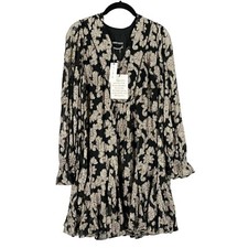 NWT Anthropologie Black Metallic V-Neck Ruffled Tiered Mini Shift Tunic Dress S