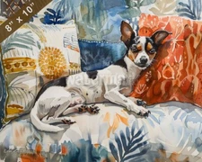 Toy Fox Terrier watercolor painting in a cozy apartment  8x10 Print 