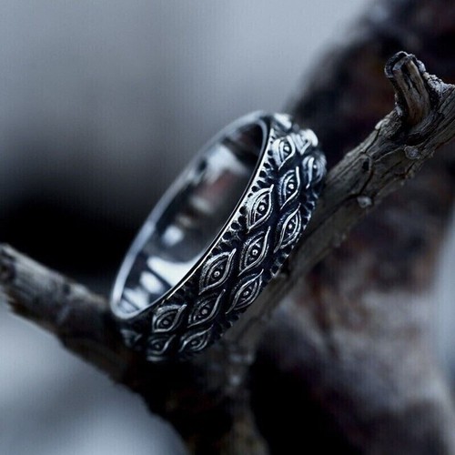 Vintage Men's Stainless Steel Stylish Eye Titanium Ring Hip Hop Punk Accessories - Picture 4 of 7