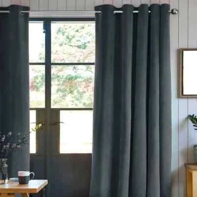 Rideau velours Occultant 100% Polyester 140x250 cm Oeillets Gris Carbonne Uni - Photo 1/4