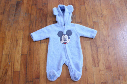 Size 3/6 Month DISNEY BABY MICKEY MOUSE Fleece Hooded Jumper Zip Jumpsuit Infant