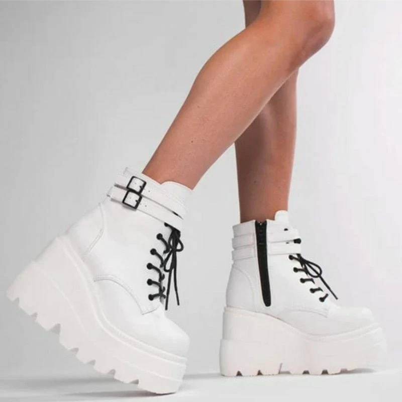 Botines De Mujer Plataforma Moda Invierno Zapatillas Cuero Zapatos Tacones Altos