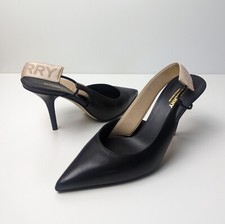NEW Burberry Logo Maria Pumps Sz 38.5 US 8.5 Black Tan Leather Slingback Heels