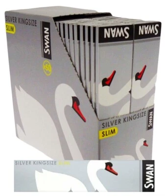 Full Box of 50 Booklets Swan Silver Kingsize Slim Cigarette Rolling Papers