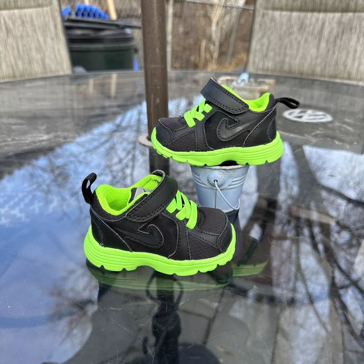 NEW BABY Nike Shoes Kids Fuse Run Sneakers Black/Neon Green 525592-005 Sz  2.5C