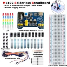 830 Tie Point Solderless Breadboard Kit MB-102 Power Supply Module Jumper Cable