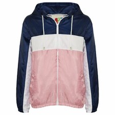 Kids Girls Boys Navy Windbreaker Contrast Block Hooded Jackets Rainmac Raincoat