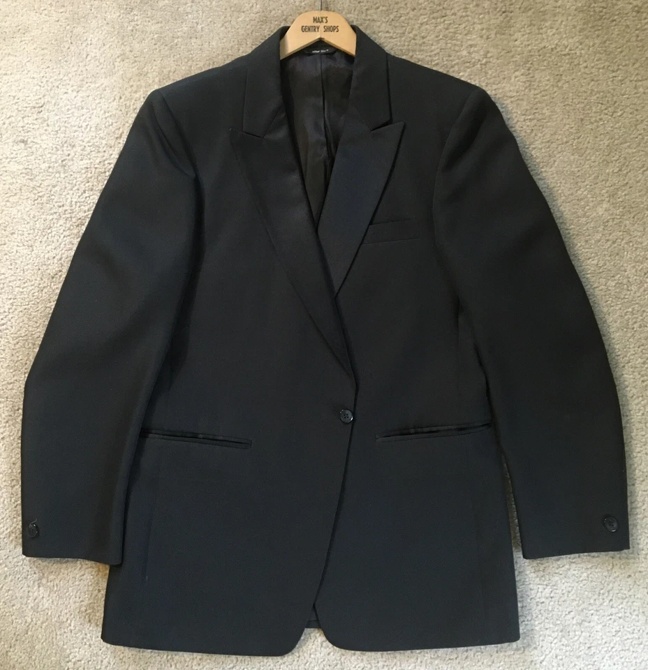 Traje de esmoquin de lana negro After Six para hombre: chaqueta 42R, pantalones ajustables 37”-44” Foto 2 de 4