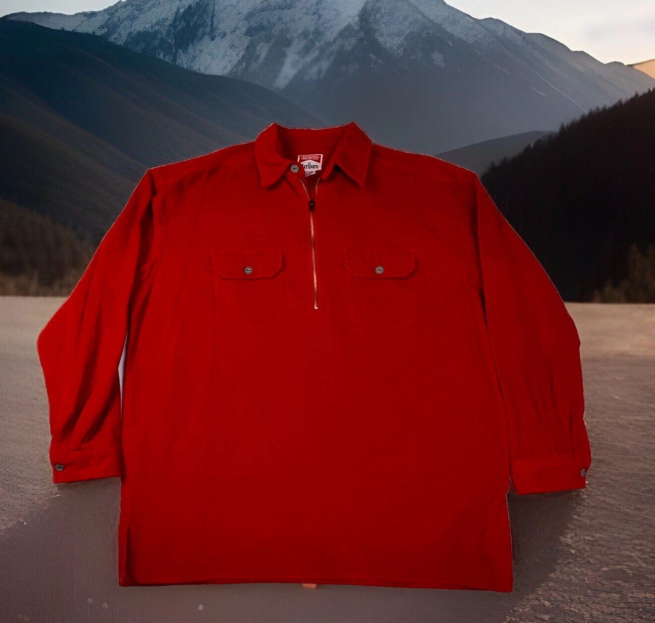 Vintage Marlboro Unlimited Pullover Shirt Corduroy 1/4 Zip Jacket Mens Large Red