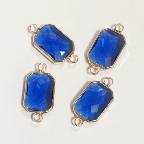 4 Octágono facetado de vidrio con ajuste de latón 22x10mm, azul real - Imagen 1 de 2