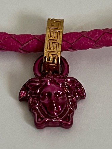 NIB Versace Medusa Logo Charm Drop Hot Pink Leather Woven Choker Necklace $695 - Picture 14 of 24