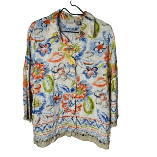 Women's Alfred Dunner Floral Linen Top Button Up Aztec Size 18