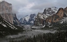 Landscape nature mountains forest mist yosemite national Custom Gaming Mat Desk
