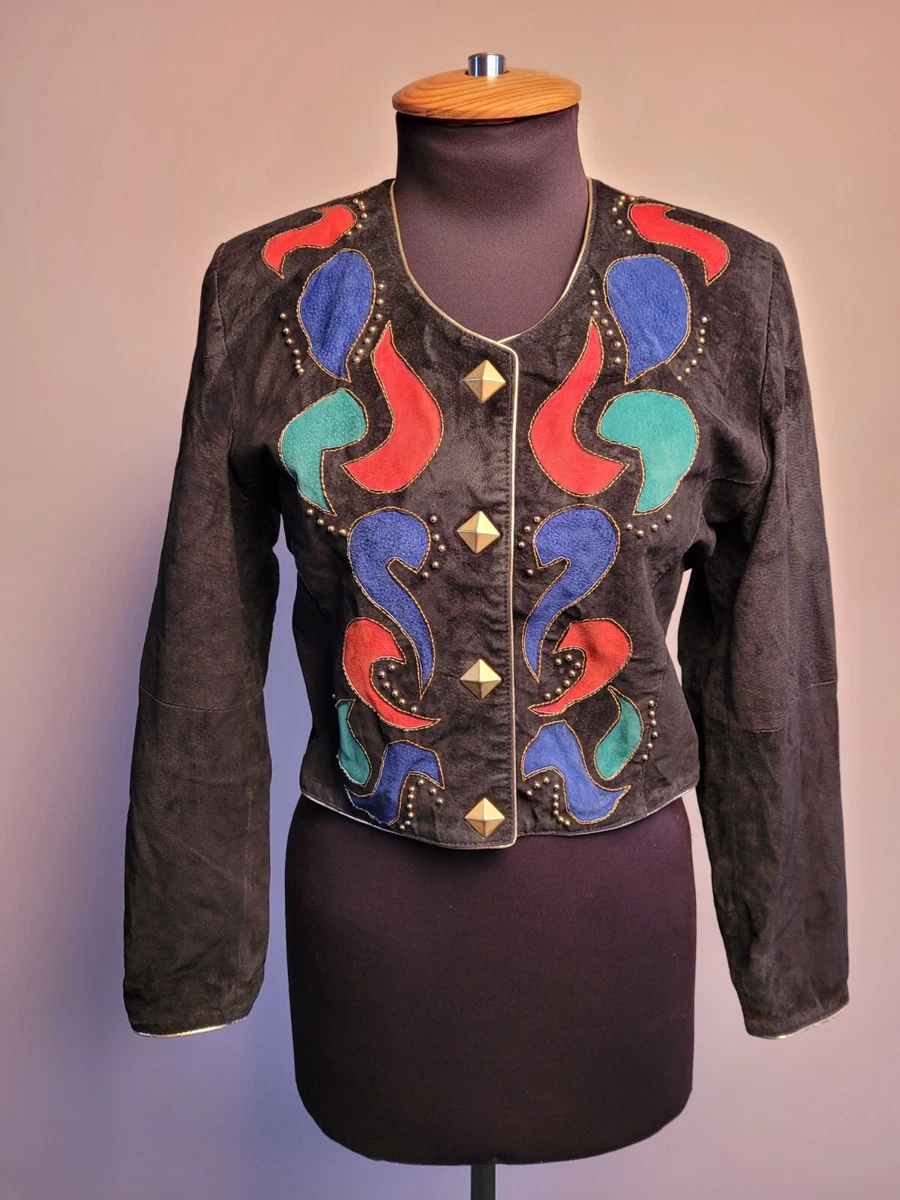 DINO'Z Vintage Suede Leather Jacket,Applique,Gold Studs