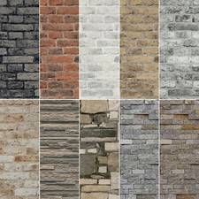 NEW Realistic 3D Effect Vintage Brick Effect Rustic Stone Grey Red Wallpaper