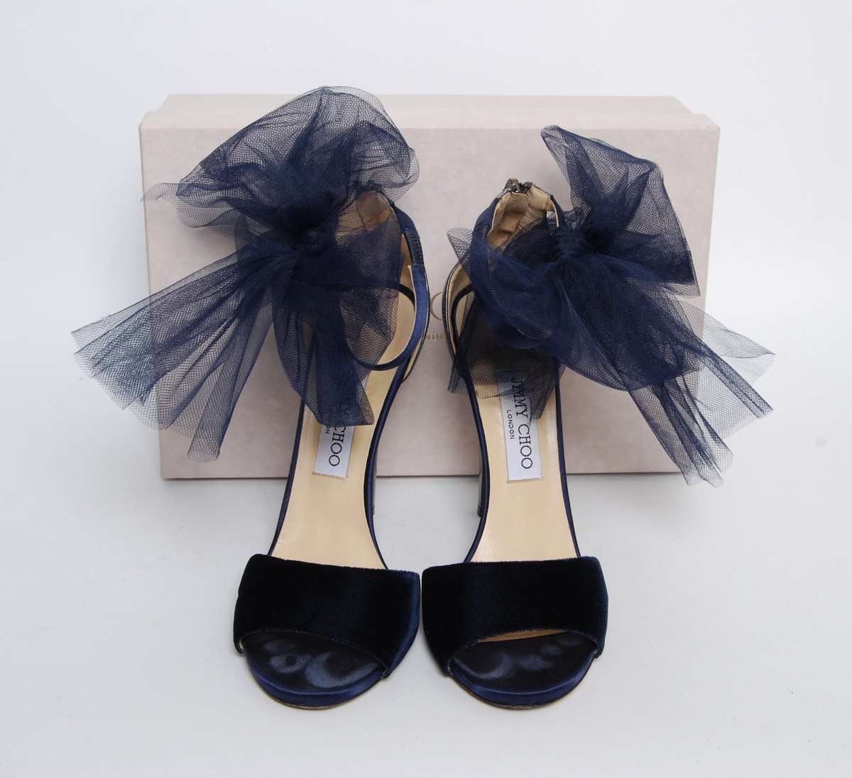 【新品】JIMMY CHOO　ブルー　リボンデザイン Jimmy Choo Women Dark Blue Slingback Shoes Leather Velvet